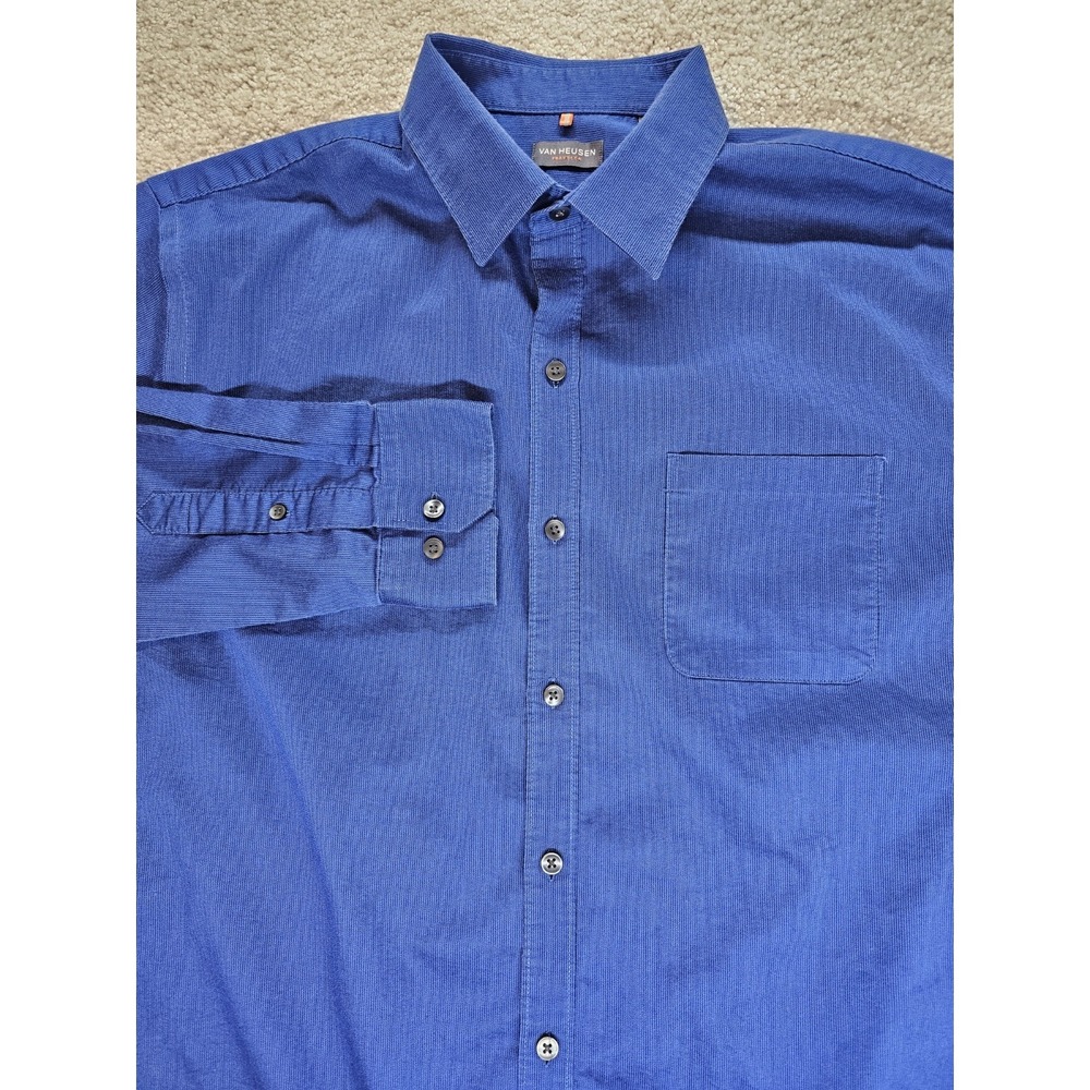 Van Heusen Traveler Blue Button Up Shirt Mens Large 16-16.5 Stretch